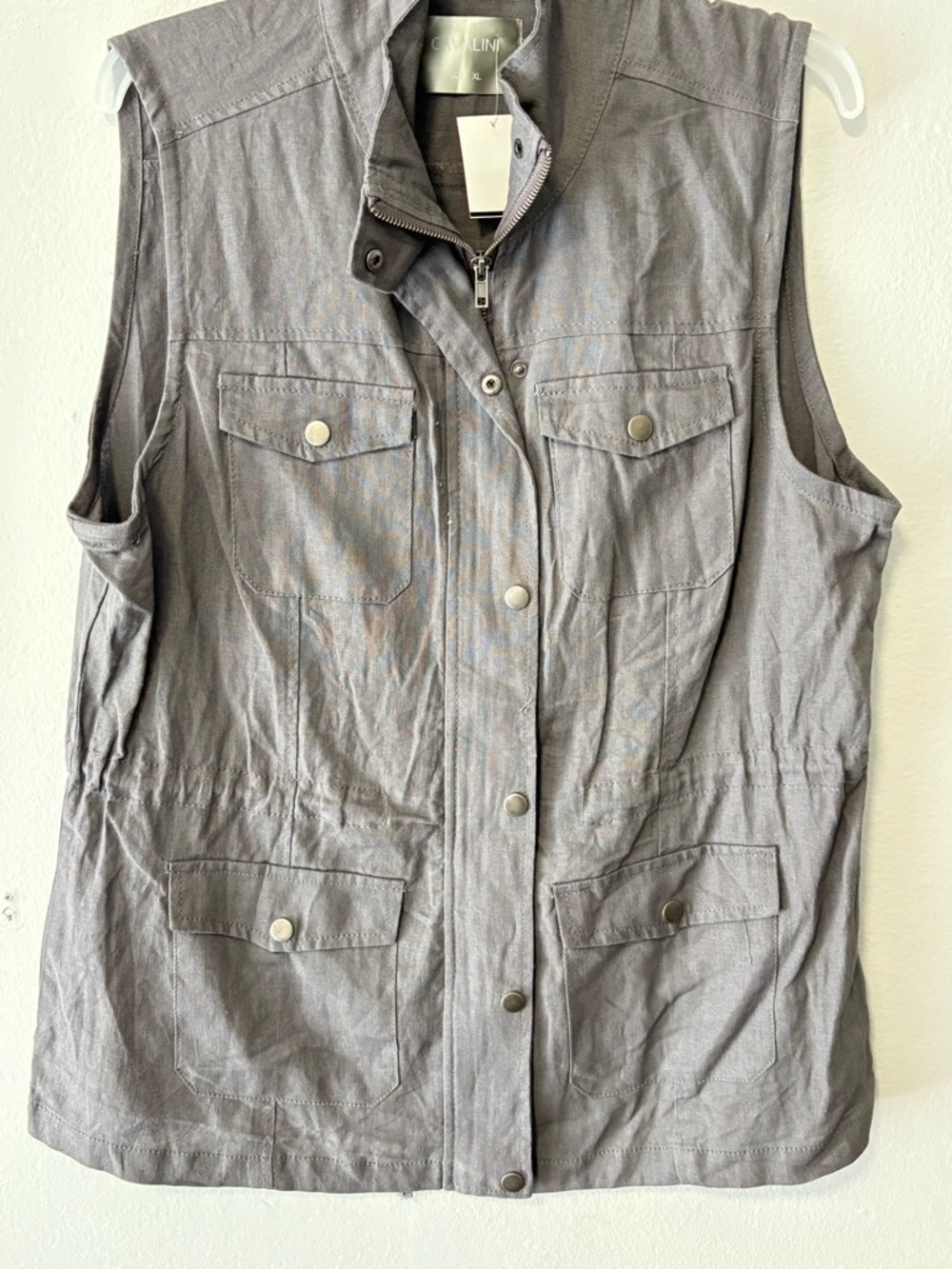 Light Gray Utility Vest with Snap & Zip Front